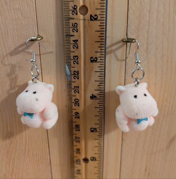 Adorable Cream Hippo Earrings - Picture 2 of 5